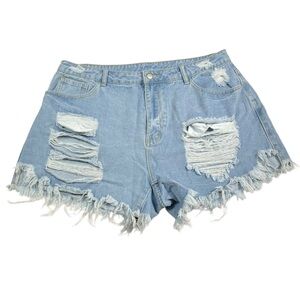 Shein Distressed Denim Cutoff Festival Cut Stretch Waist Jean Shorts Plus Size